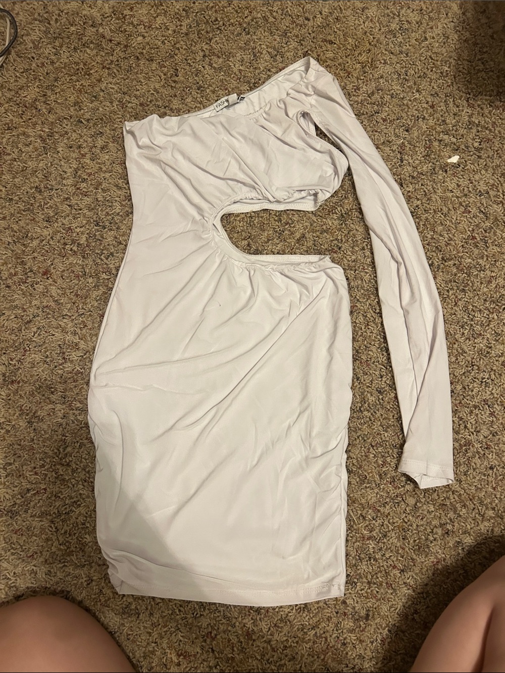Fashion Nova One-Shoulder Cutout Dress in Light Beige